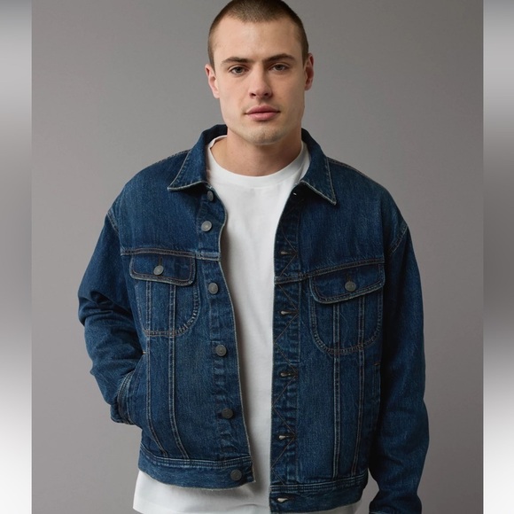 American Eagle AE Men’s XL Denim Trucker Jean Jacket Rancher Jeans Dark Wash NWT - Picture 10 of 13